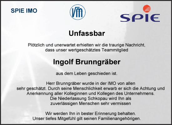 Traueranzeige von Ingolf Brunngräber von Mitteldeutsche Zeitung Halle/Saalkreis