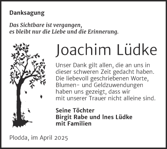 Traueranzeige von Joachim Lüdke von Trauerkombi Bitterfeld