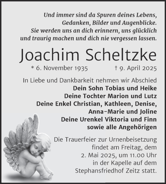 Traueranzeige von Joachim Scheltzke von Trauerkombi Zeitz
