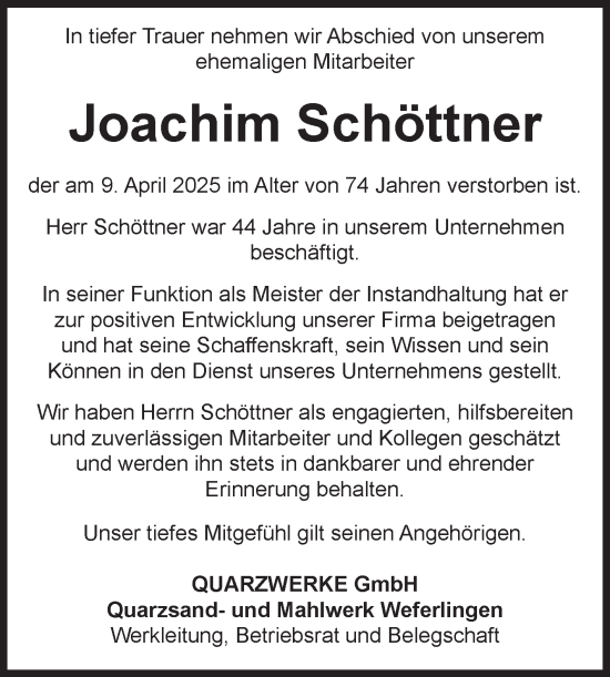 Traueranzeige von Joachim Schöttner von Volksstimme Haldensleben/Wolmirstedt