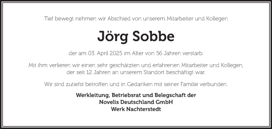 Traueranzeige von Jörg Sobbe von Mitteldeutsche Zeitung Aschersleben