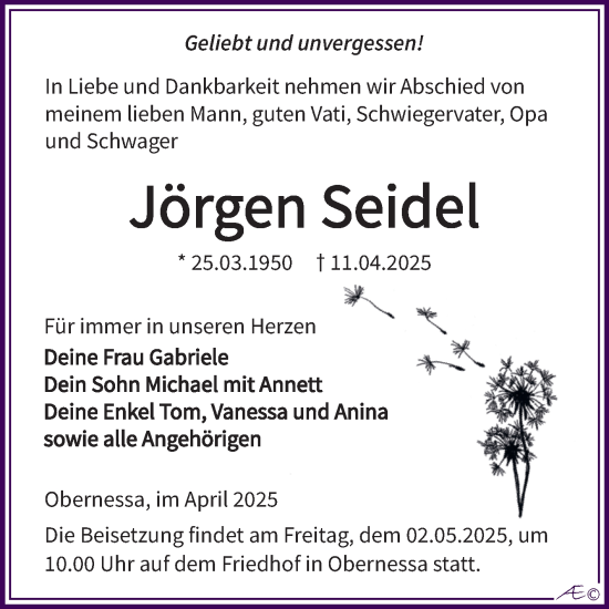 Traueranzeige von Jörgen Seidel von Trauerkombi Weißenfels