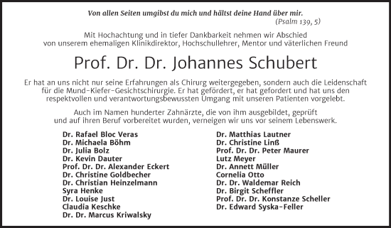 Traueranzeige von Johannes Schubert von Mitteldeutsche Zeitung Halle/Saalkreis