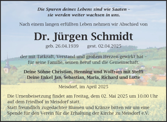 Traueranzeige von Jürgen Schmidt von Trauerkombi Aschersleben