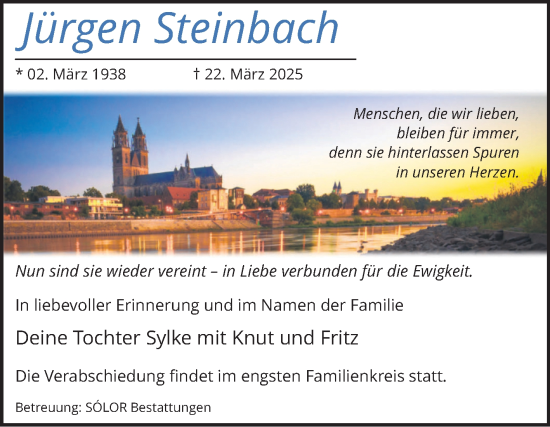 Traueranzeige von Jürgen Steinbach von Volksstimme Magdeburg
