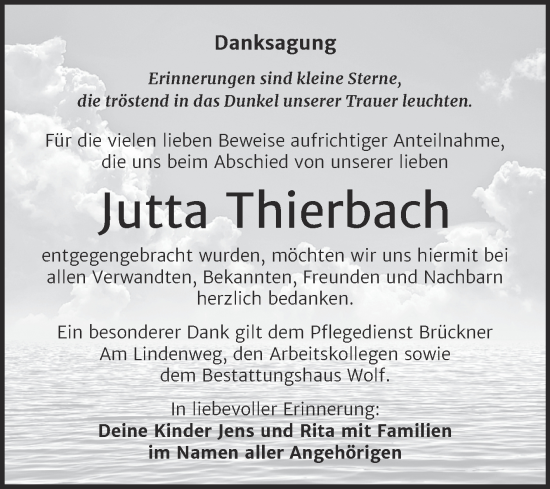 Traueranzeige von Jutta Thierbach von Trauerkombi Weißenfels