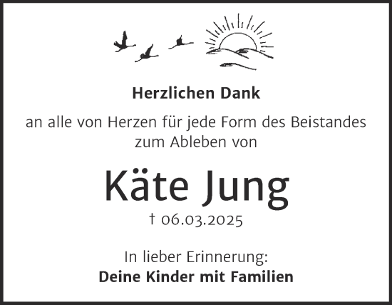Traueranzeige von Käte Jung von Trauerkombi Bitterfeld