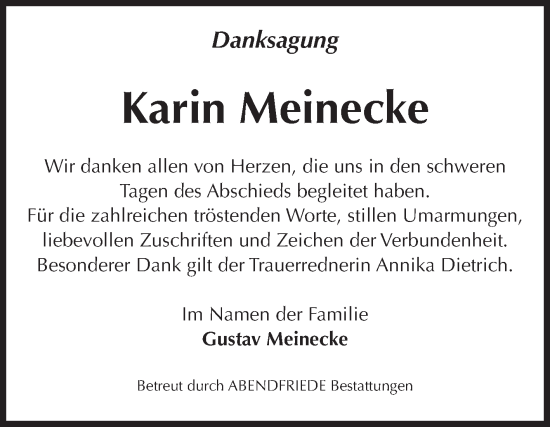 Traueranzeige von Karin Meinecke von Volksstimme Haldensleben/Wolmirstedt