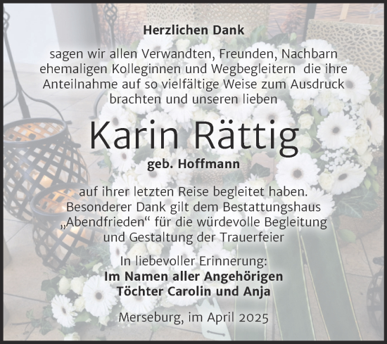 Traueranzeige von Karin Rättig von Trauerkombi Merseburg