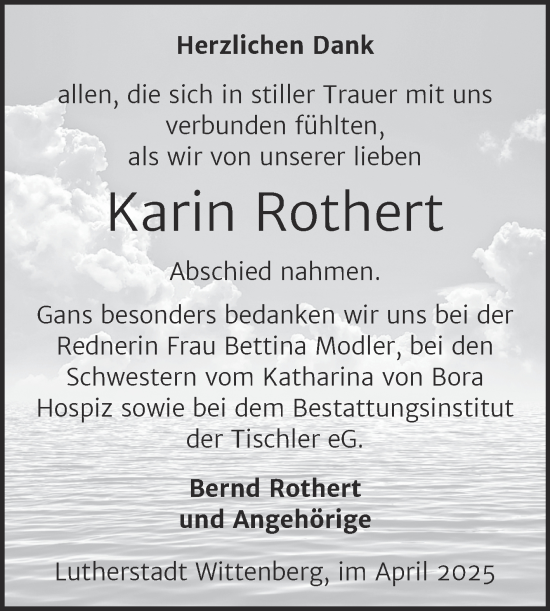 Traueranzeige von Karin Rothert von Trauerkombi Wittenberg