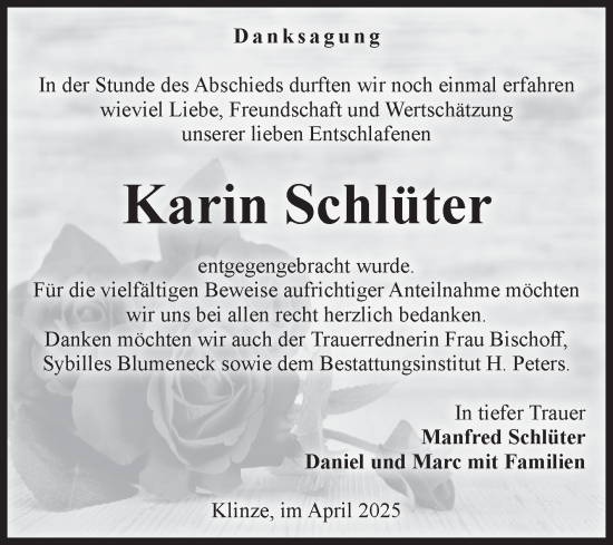 Traueranzeige von Karin Schlüter von Volksstimme Haldensleben/Wolmirstedt