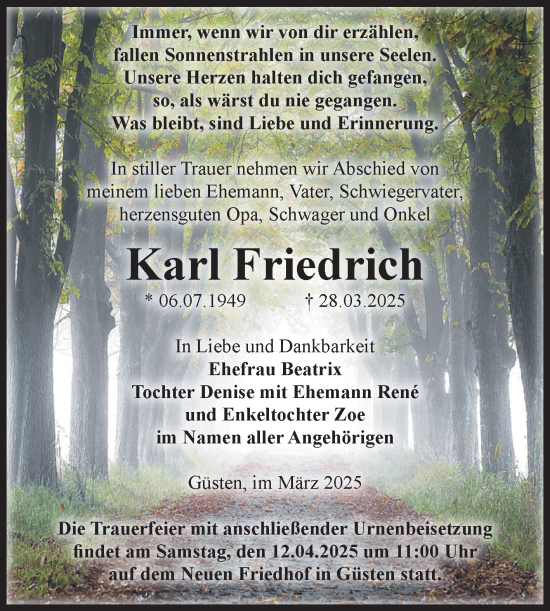 Traueranzeige von Karl Friedrich 