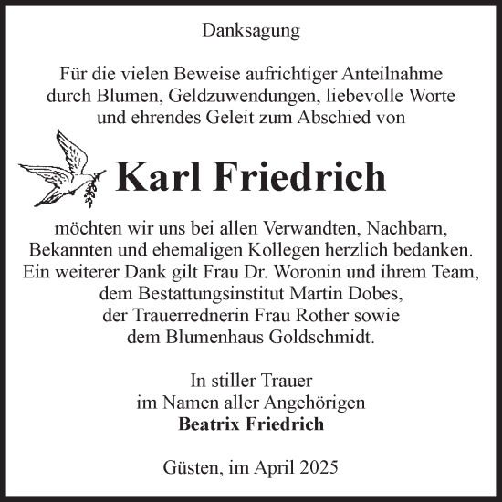 Traueranzeige von Karl Friedrich 