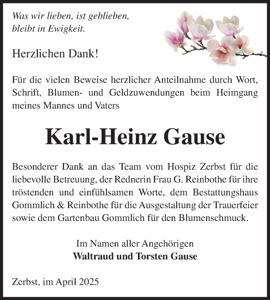 Traueranzeige von Karl-Heinz Gause von Volksstimme Zerbst