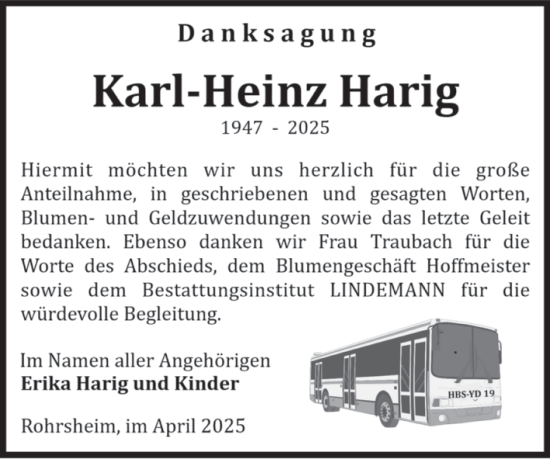 Traueranzeige von Karl-Heinz Harig von Volksstimme Halberstadt