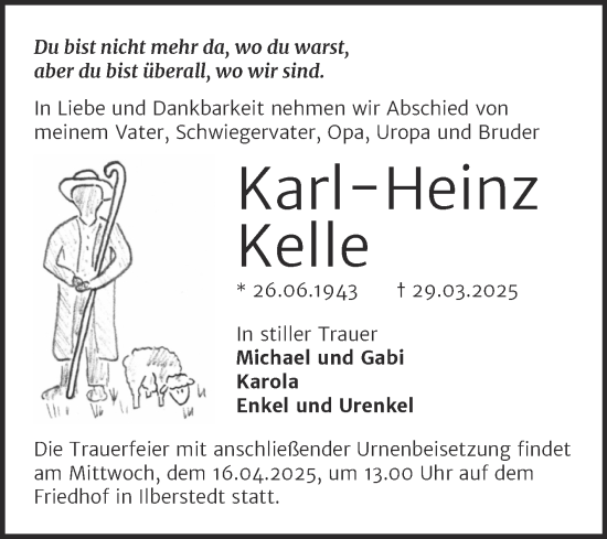 Traueranzeige von Karl-Heinz Kelle von Trauerkombi Bernburg