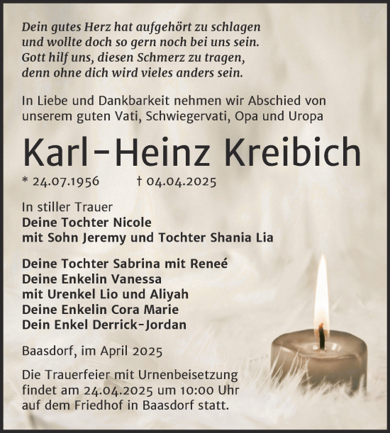 Traueranzeige von Karl-Heinz Kreibich von Trauerkombi Köthen