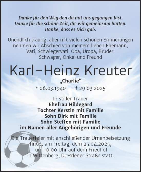 Traueranzeige von Karl-Heinz Kreuter von Trauerkombi Wittenberg