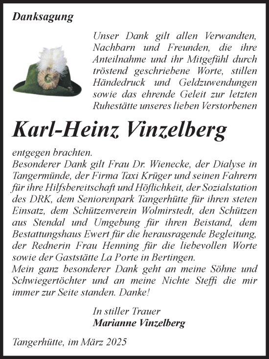 Traueranzeige von Karl-Heinz Vinzelberg von Volksstimme Altmark Ost