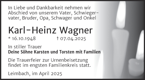 Traueranzeige von Karl-Heinz Wagner von Trauerkombi Mansfelder Land