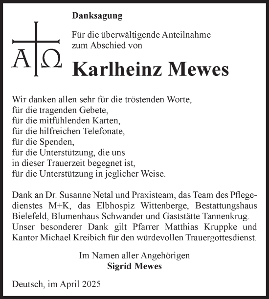 Traueranzeige von Karlheinz Mewes von Volksstimme Altmark Ost