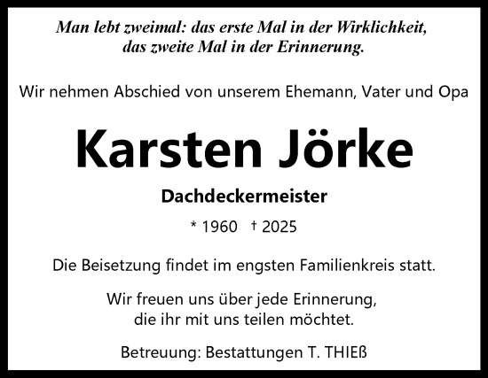 Traueranzeige von Karsten Jörke von Volksstimme Wernigerode