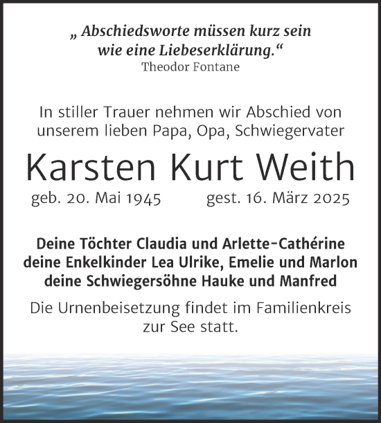 Traueranzeige von Karsten Kurt Weith von Trauerkombi Aschersleben