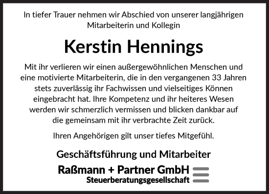 Traueranzeige von Kerstin Hennings von Volksstimme Altmark West