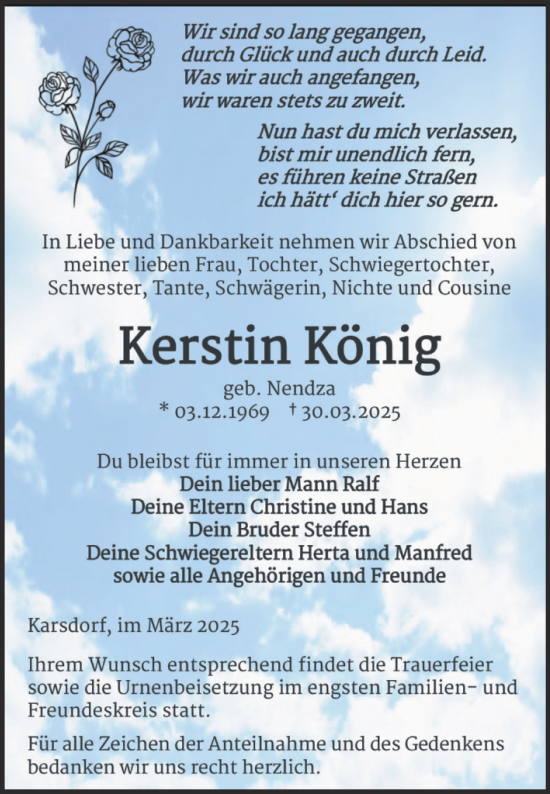 Traueranzeige von Kerstin König von Super Sonntag Naumburg/Nebra