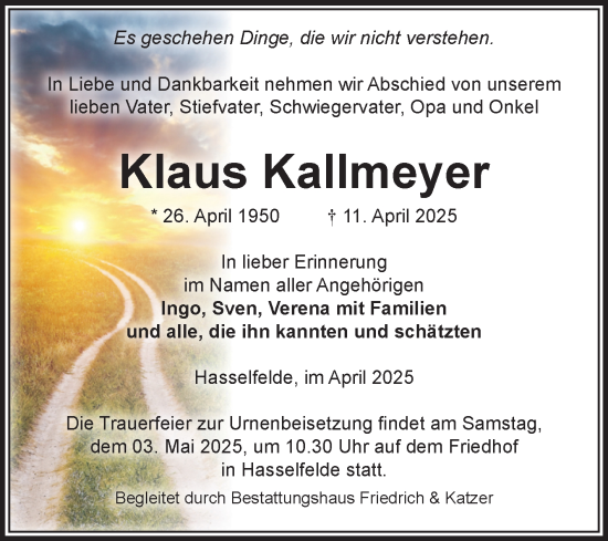 Traueranzeige von Klaus Kallmeyer von Volksstimme Wernigerode