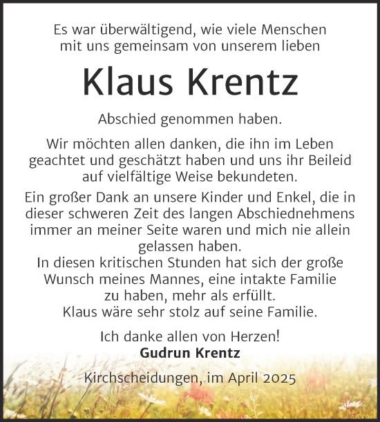 Traueranzeige von Klaus Krentz von Naumburger Tageblatt