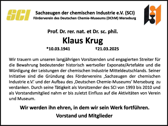 Traueranzeige von Klaus Krug von Trauerkombi Merseburg
