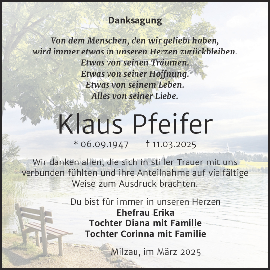 Traueranzeige von Klaus Pfeifer von Trauerkombi Quedlinburg