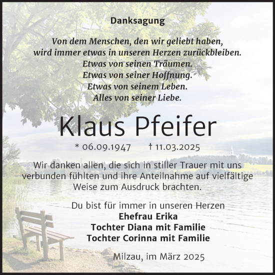 Traueranzeige von Klaus Pfeifer von Trauerkombi Merseburg