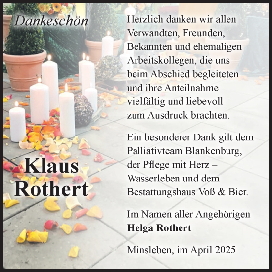 Traueranzeige von Klaus Rothert von Volksstimme Wernigerode