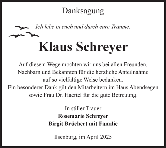 Traueranzeige von Klaus Schreyer von Volksstimme Wernigerode