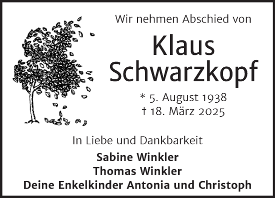 Traueranzeige von Klaus Schwarzkopf von Mitteldeutsche Zeitung Merseburg/Querfurt