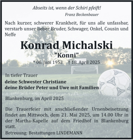 Traueranzeige von Konrad Michalski von Volksstimme Wernigerode