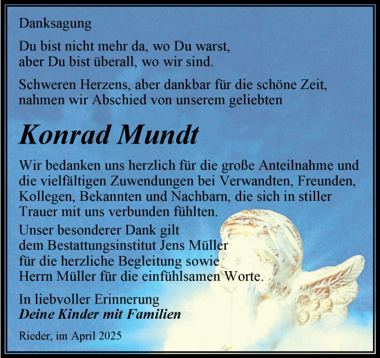 Traueranzeige von Konrad Mundt von Trauerkombi Quedlinburg