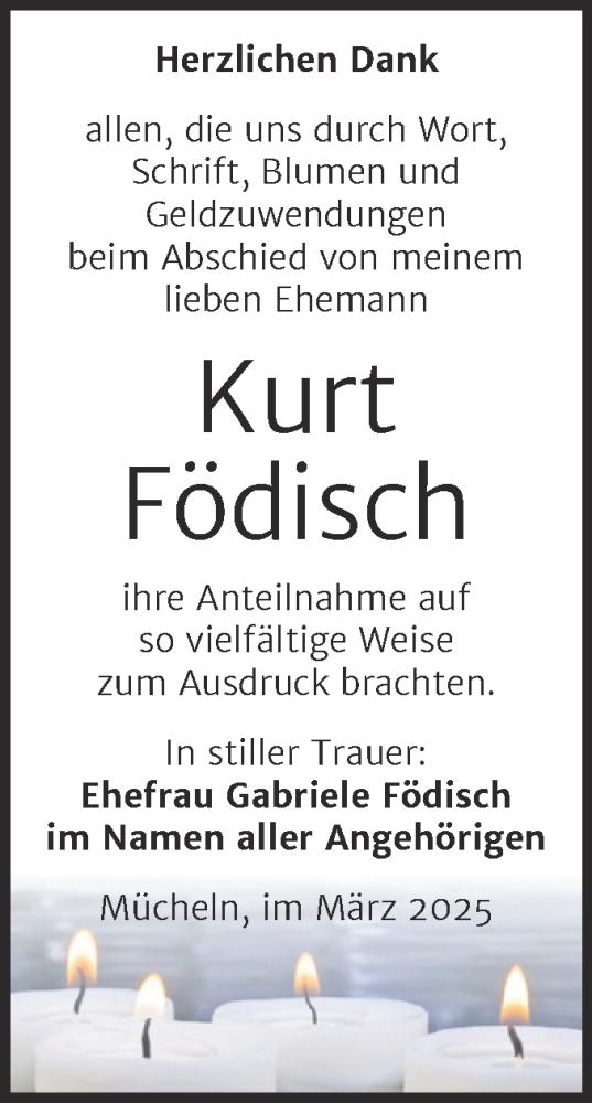 Traueranzeige von Kurt Födisch von Trauerkombi Merseburg