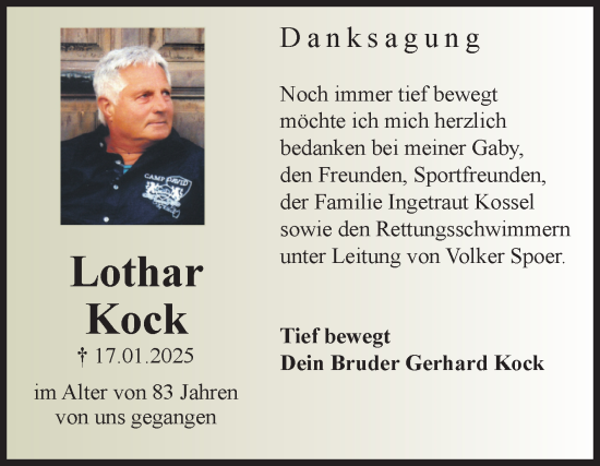 Traueranzeige von Lothar Kock von Volksstimme Magdeburg