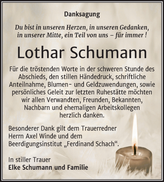 Traueranzeige von Lothar Schumann von Trauerkombi Wittenberg