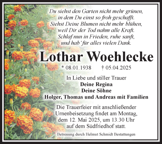 Traueranzeige von Lothar Woehlecke von Volksstimme Magdeburg