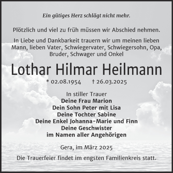Traueranzeige von Lothar Hilmar Heilmann von Trauerkombi Zeitz
