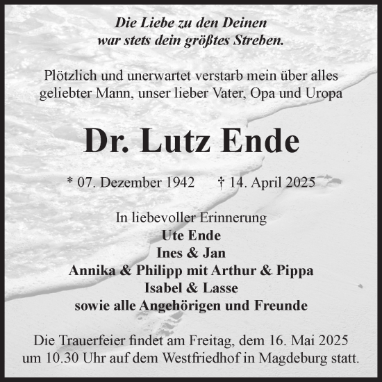 Traueranzeige von Lutz Ende von Volksstimme Magdeburg