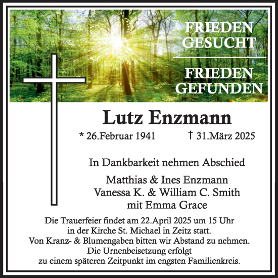 Traueranzeige von Lutz Enzmann von Trauerkombi Zeitz