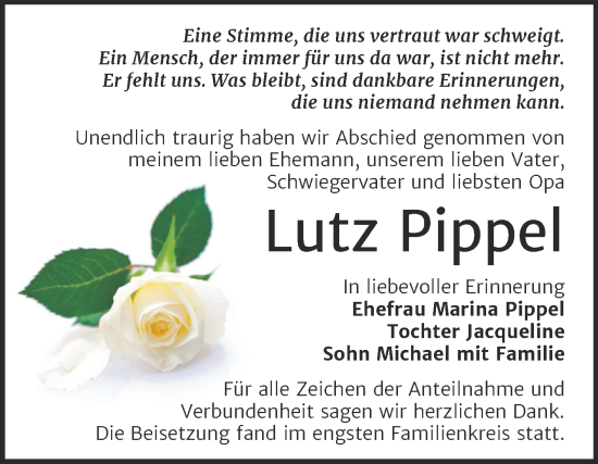 Traueranzeige von Lutz Pippel von Trauerkombi Merseburg