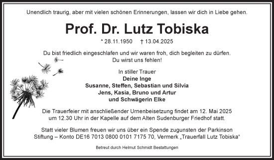 Traueranzeige von Lutz Tobiska von Volksstimme Magdeburg