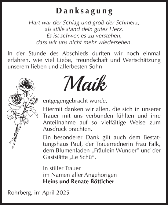 Traueranzeige von Maik Bötticher von Volksstimme Altmark West