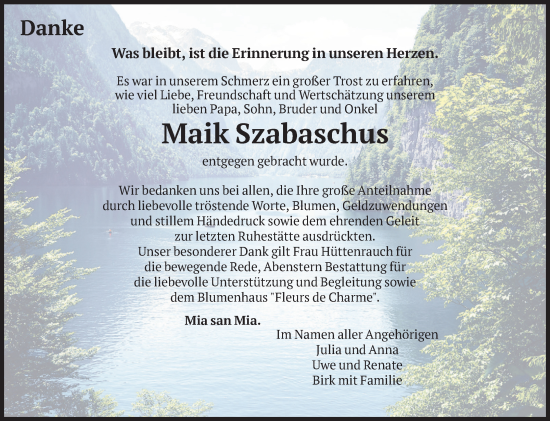 Traueranzeige von Maik Szabaschus von Volksstimme Altmark Ost